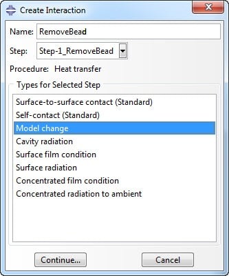 Abaqus welding create Model Change Interaction