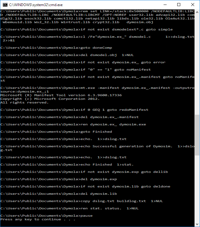 Build commands in action when translating Modelica.Blocks.Examples.PID_Controller in Dymola