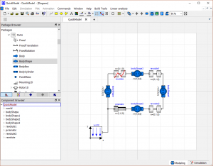 Fully assembled and parameterised system model of a 4-bar linkage.