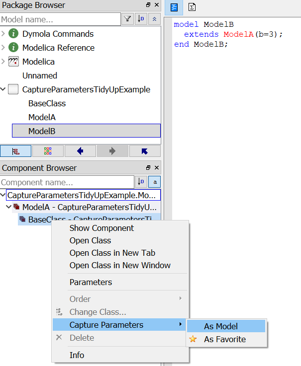 Figure 2. Use of Capture Parameters to modify what a model is extended from