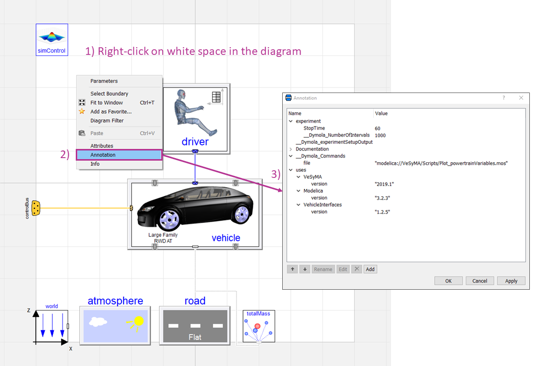 Class annotation dialog in Dymola