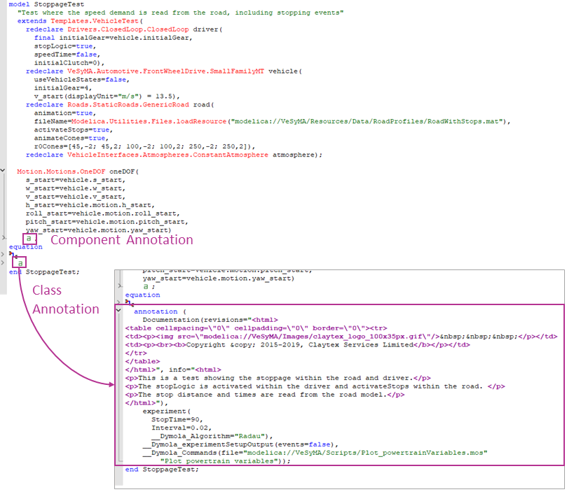 Component and class annotations text view in Dymola