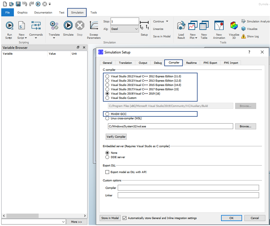 Figure 7. Compiler Setup