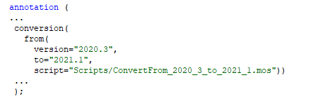 Conversion annotation specifying script for Modelica library migration