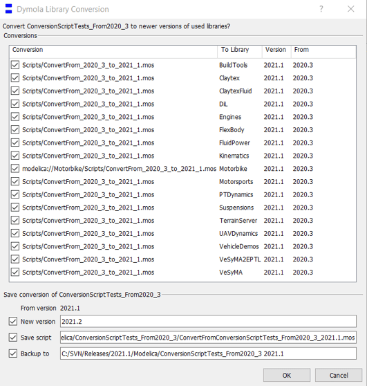 Dymola conversion dialog box for library migration