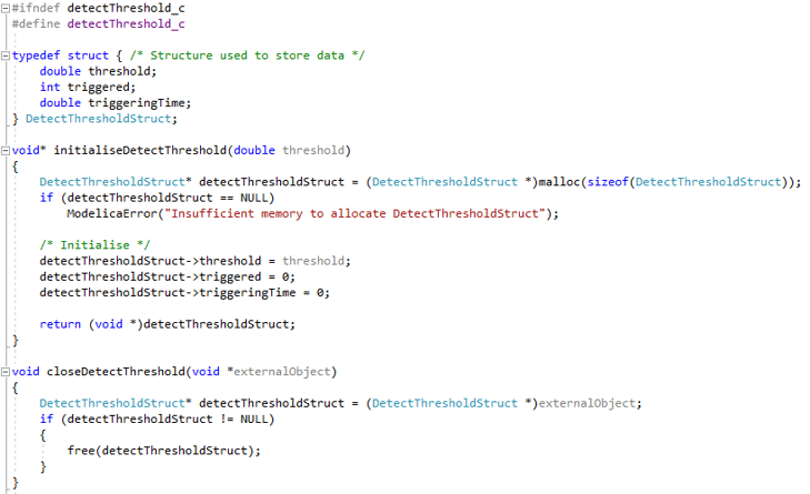 Figure 4.&nbsp; C code defining the initialisation (initialiseDetectThreshold) and termination (closeDetectThreshold) functions.