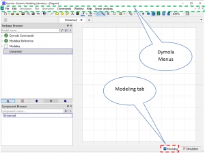 Figure 2– Dymola 2019 FD01 GUI Modeling tab.