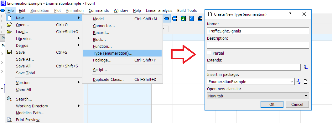Figure 1. Creating TrafficLightSignals enumeration type with&nbsp;File->New->Type