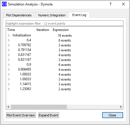Event Log for Coupled Clutches Demo