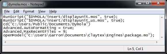 Example dymola.mos file