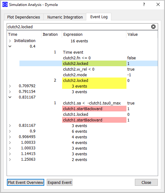 Expanded Event Log for the Coupled Clutches Demo
