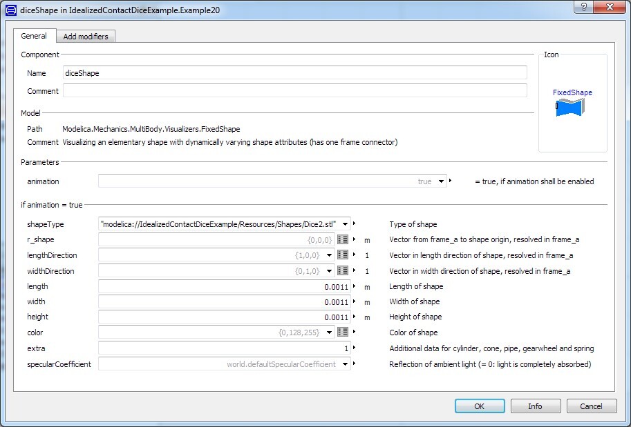 Figure 3 - diceShape parameter settings