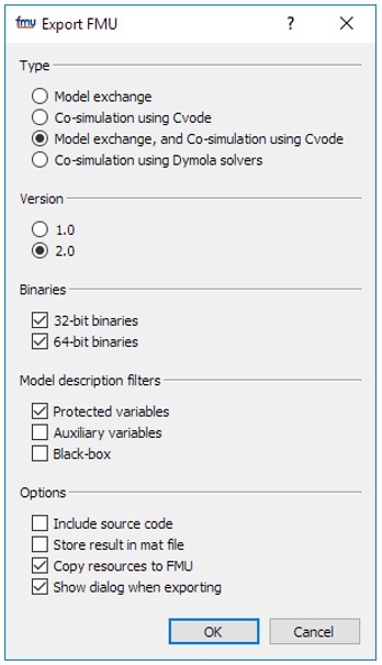 FMU export options.