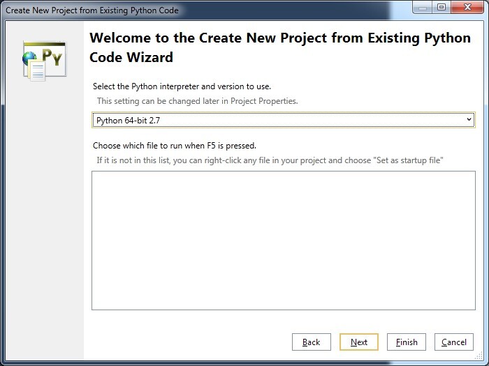 Figure 3. Python Code Wizard for creating a new project.
