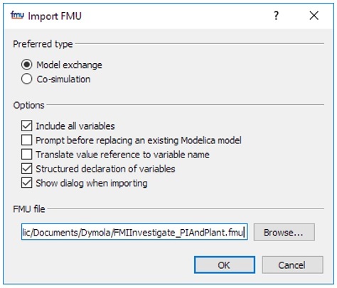 FMU import options