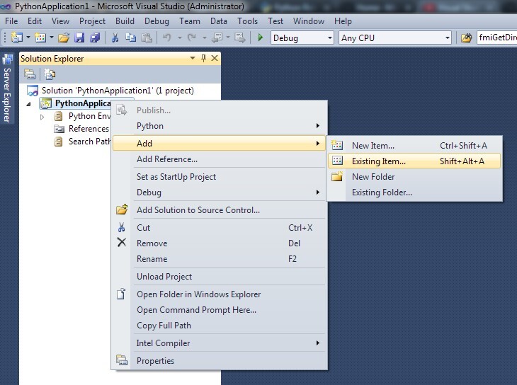 Figure 4. Adding an Existing Item to the Python project