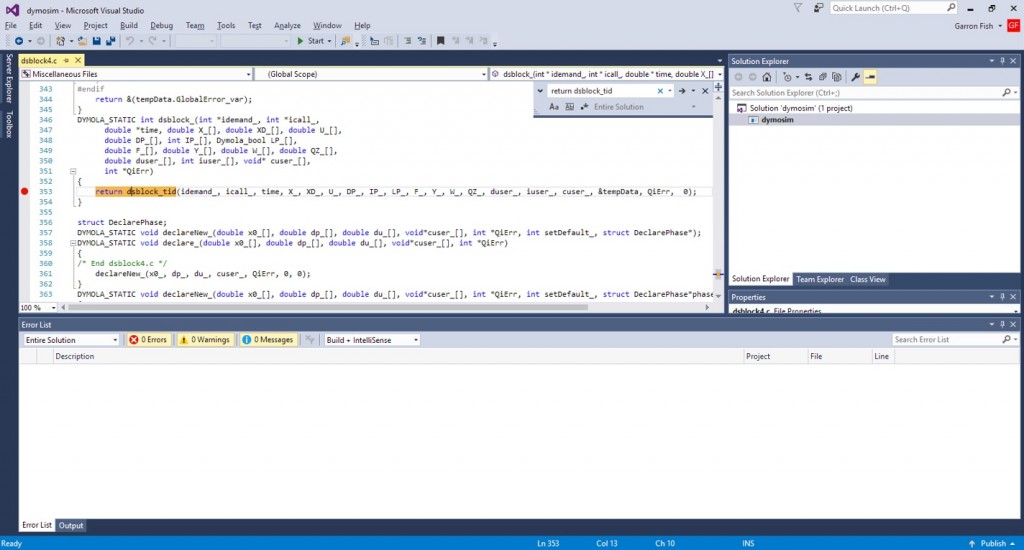  Opening dymosim.exe as a project 