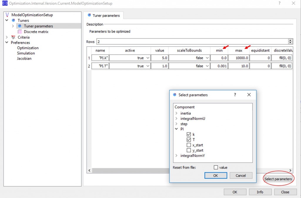 Figure 5 - Tuner parameters specification.