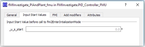 FMI models parameter dialog with Input Start Values