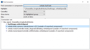 Find connection window with selected signal source
