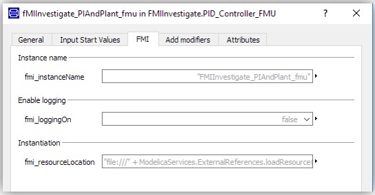 FMI tab for Model Exchange model