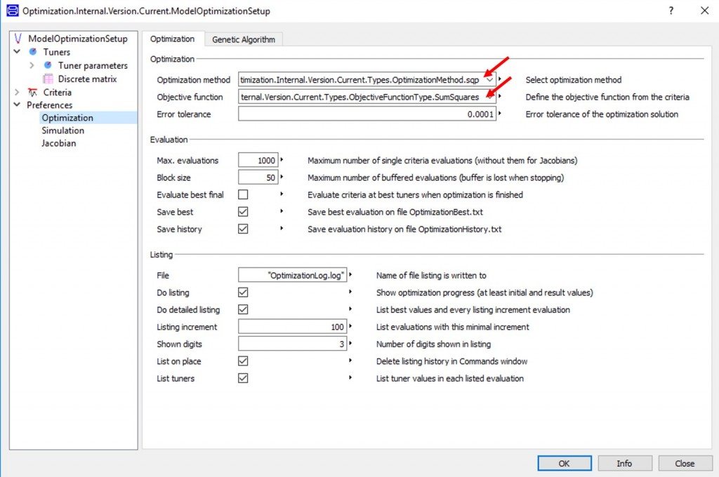 Figure 8 - Optimization preferences specifications