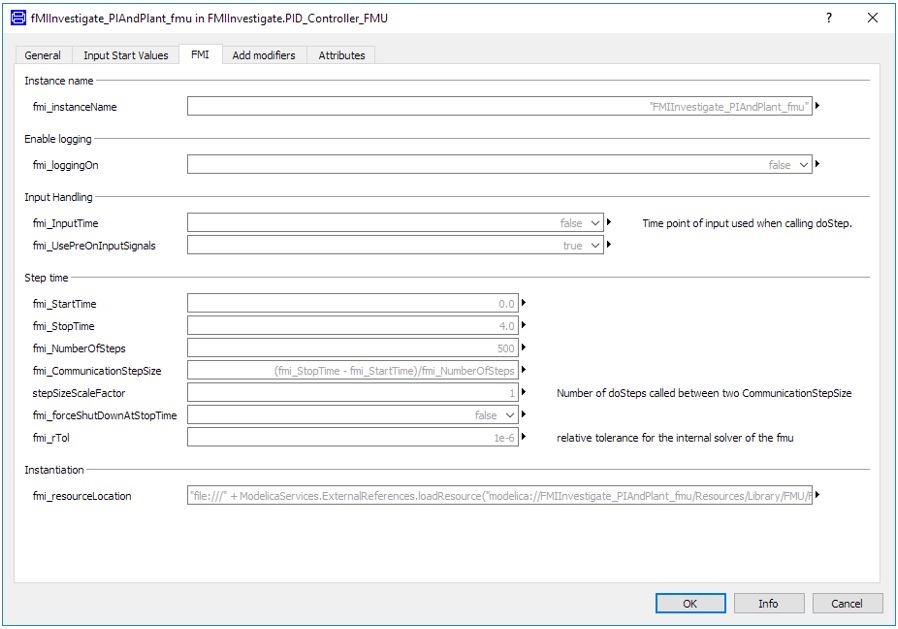  FMI tab for FMI parameter settings.&nbsp; 