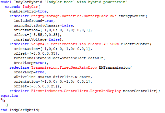 Figure 1: By extending from the base IndyCar model, all model maintenance undertaken on the IndyCar model is automatically enacted in the hybrid model, vastly reducing library management overheads. 