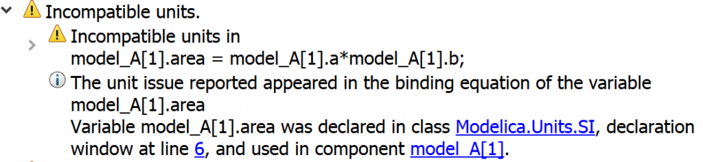 Figure 1. Typical warning message relating to units not balancing in equations