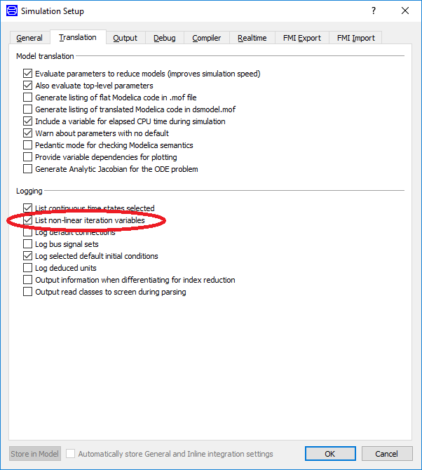 Figure 3: Setting to list the non-linear iteration variables