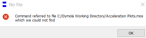 Figure 2: Missing plot script file error message in Dymola