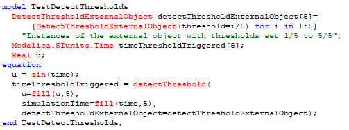 Figure 9. An example that creates 5 external objects with thresholds set from 1/5 to 5/5