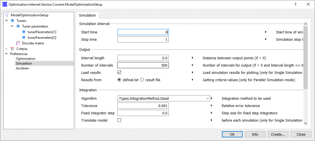 Figure 7: Setting the simulation parameters. 