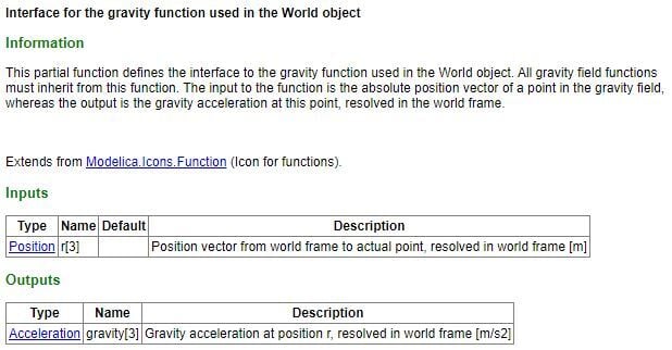 gravity in modelica