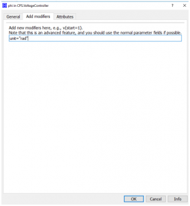 Figure&nbsp;7&nbsp;– Dialog box of CPS.VoltageController’s phi connector, with Add modified tab is displayed.