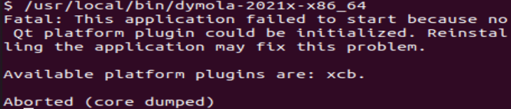 Figure 3. Fatal: This application failed to start because no Qt platform plugin could be initialized. Reinstalling the application may fix this problem.