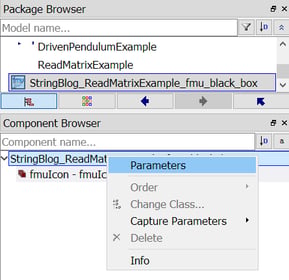 in the Component Browser select Parameters in the Component Browser select Parameters