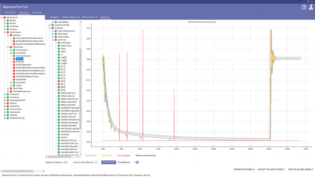 Figure 4: Viewing a report in the regression test tool GUI