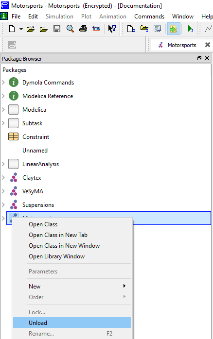 Unload library in Dymola interface