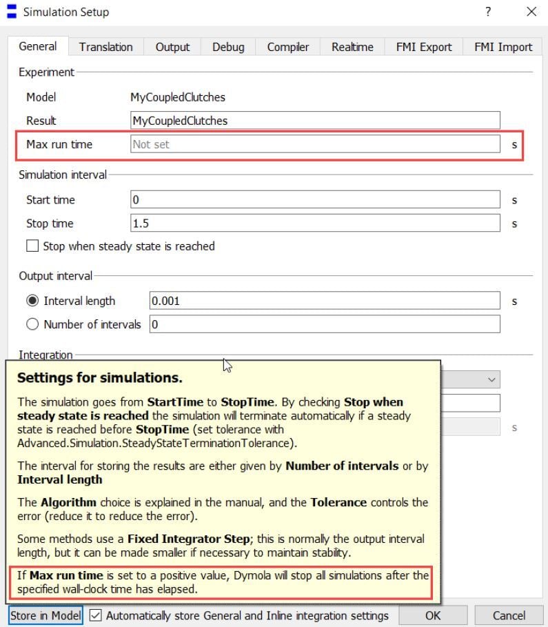 Figure 1. Snapshot taken from the Dymola 2022 release notes illustrating the new functionality for setting a simulation time limit for experiments.