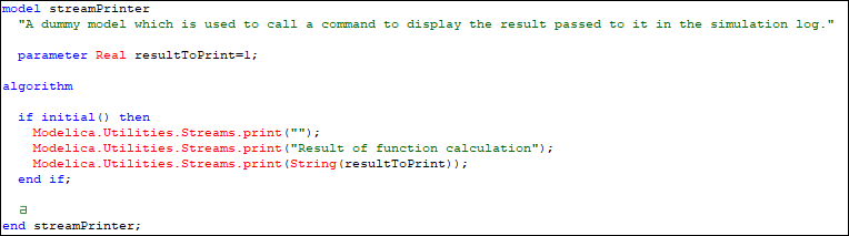 A simple stream printer to display the result in the simulation log above the simulation statistics.