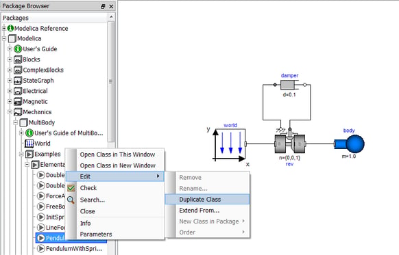 How to duplicate the pendulum example model in Dymola