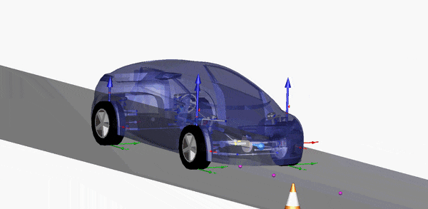 Animation of the Vehicle Demos vehicle with hydraulic brakes in a split mue test Animation of the Vehicle Demos vehicle with hydraulic brakes in a split mue test