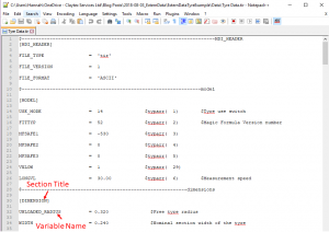 Section titles and variable names in a TIR external data file Section titles and variable names in a TIR external data file