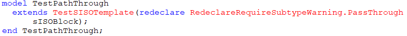 Figure 4.  Modelica code for testing PassThrough class