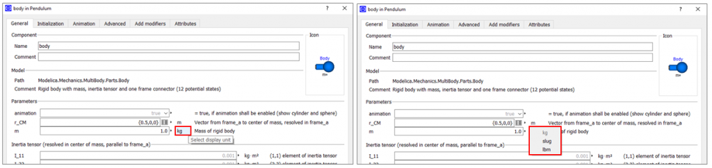 Unit conversions in the parameter dialog box