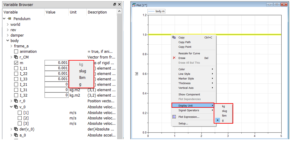 Display units in the Simulation Window