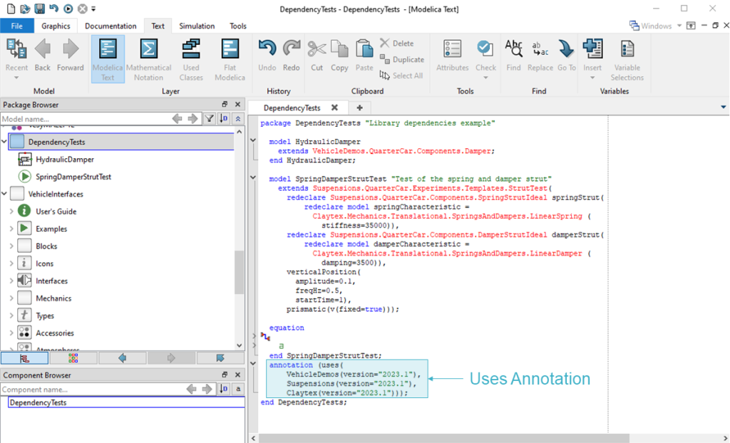 Figure 1: Uses annotations in an example library showing it's dependencies.