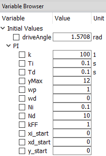 Figure 1.  Variable Browser with parameters that can be modified without re-translation