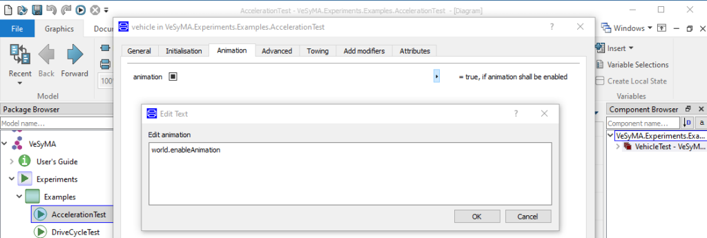 Figure 4: Vehicle animation parameter setting viewed in the parameter dialog GUI.